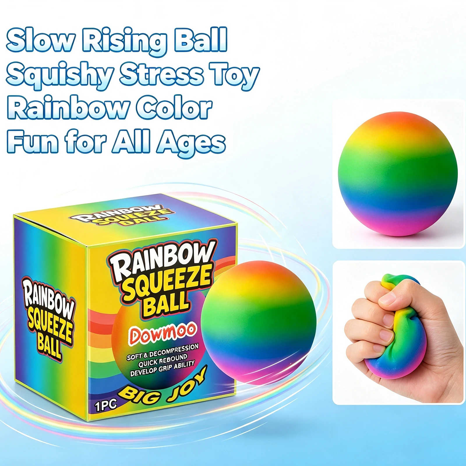 Color Changing Rainbow Stress Ball Squishy Toy Slow Rebound Soft Silicone Squeeze Fidget Vibrant Color Shift Visual Sensory Toy