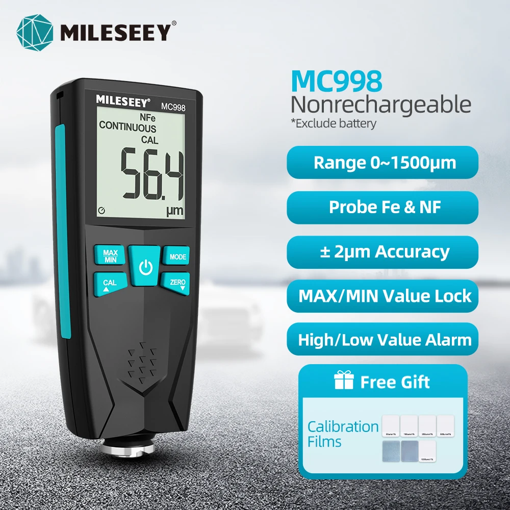 Mileseey MC996 MC998 Thickness Gauges Car Paint Film Coating Thick Detector Automobile Repair Tools 0-1500um Fe & NFe Probe Kits