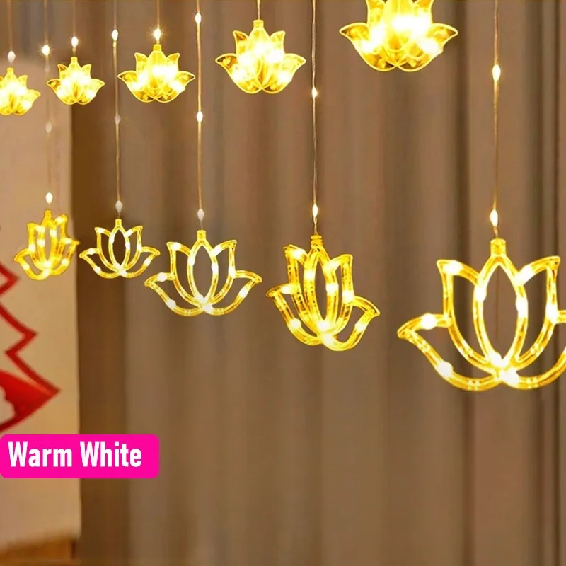 4M 8 Modes Waterproof Deepavali Lotus Icicle Curtain Light Fairy Light for Diwali Festival Indoor Outdoor Home Decoration Item