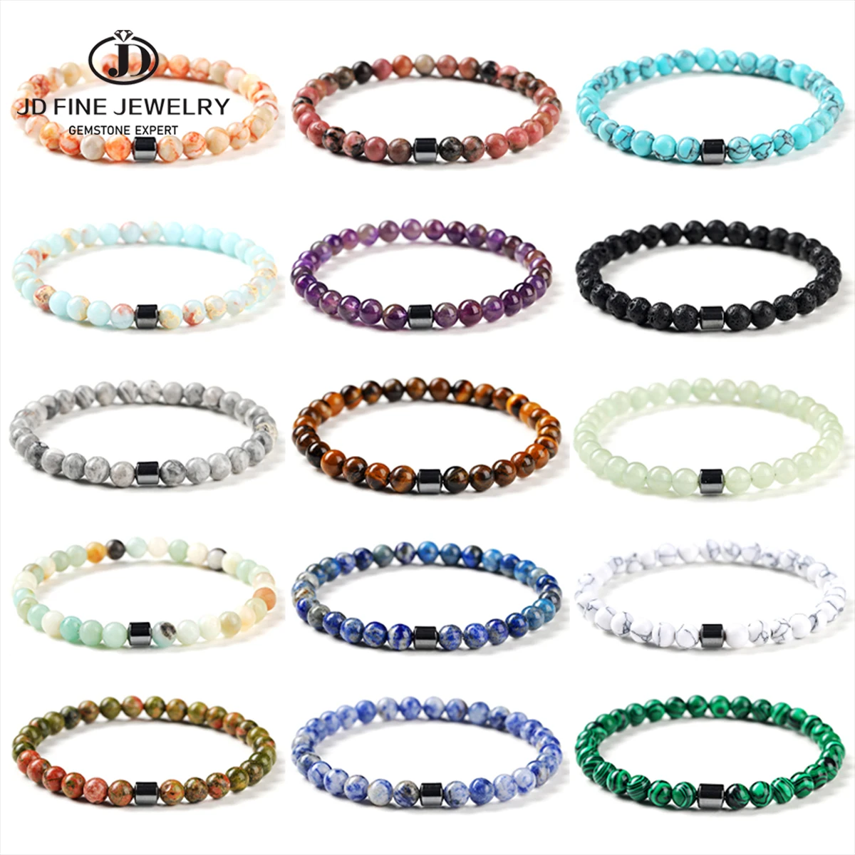Gemstone Beaded Bracelet Black Agate Barrel Bead Dzi Style Natural Stone Jewelry 6mm 8mm Stretch Bracelet for Women Men Gift