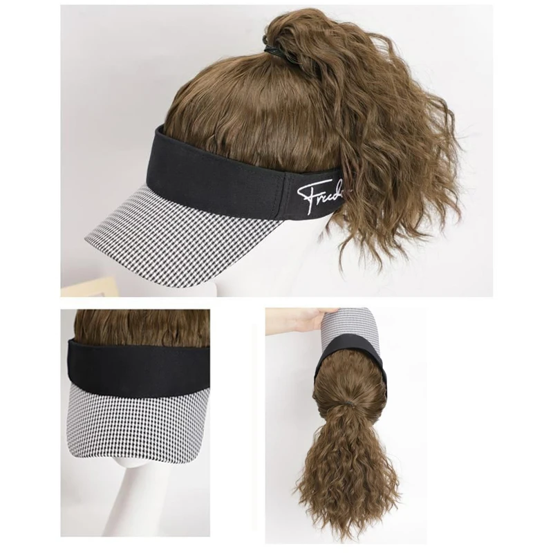 Synthetic wave curly  Hair Ponytail Extension Wig  Travel Beach Shade Baseball Cap All-in-one Easy Wear Hat Wig