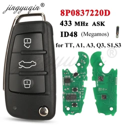 jingyuqin 8P0837220D Remote Car Key For Audi A1 A3 TT S1 S3 Q3 2005+ 433Mhz ASK ID48 Chip 8P0 837 220 D Flip Key Fob Control