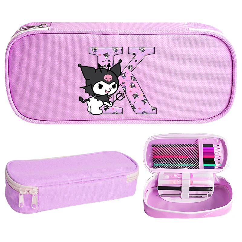 Kuromi фиолетовый пенал для девочек с героями мультфильмов аниме A-Z сумка для ручек с алфавитом студенческая портативная сумка для канцелярских принадлежностей большой емкости милый чехол для ручек