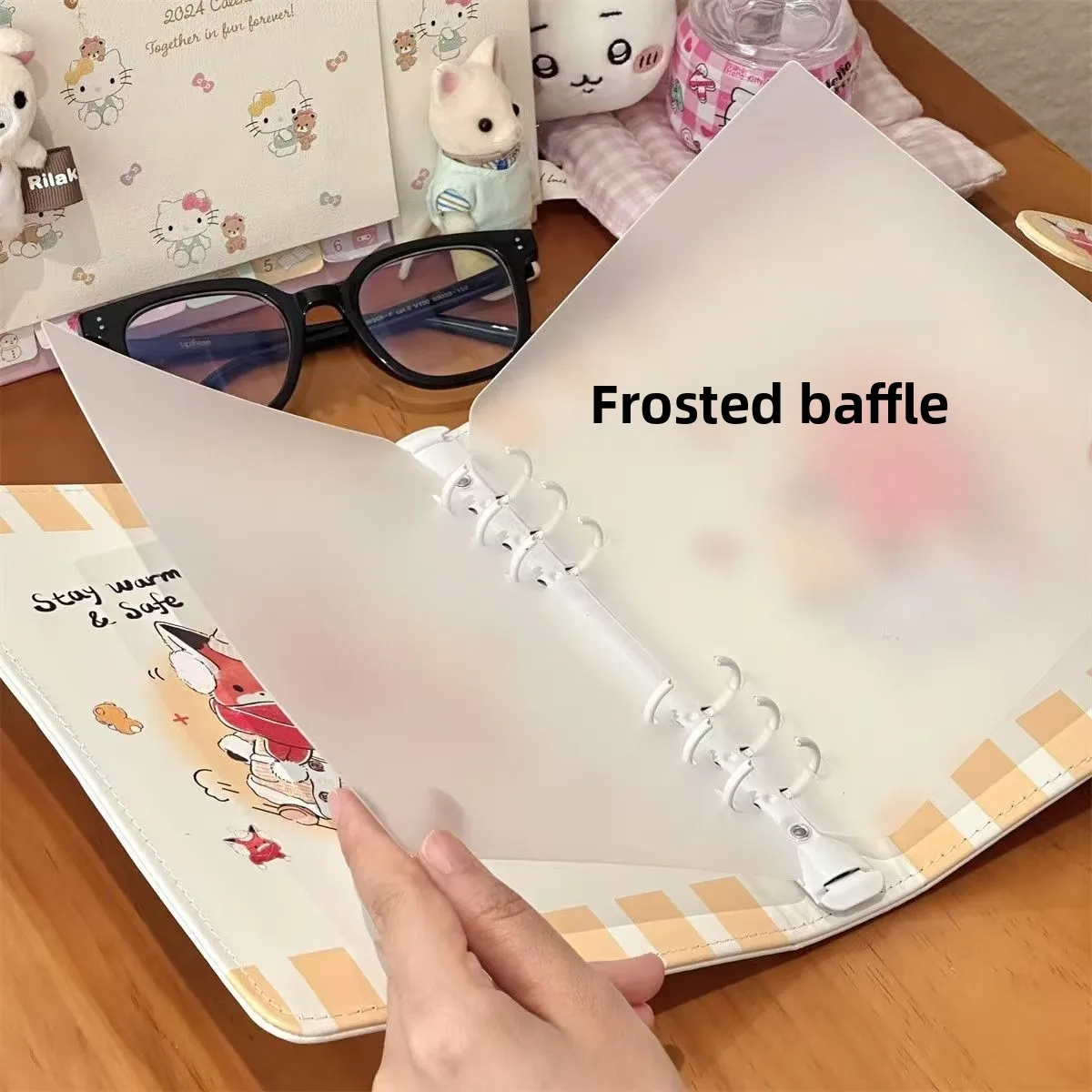 Little Fox Card Album Magnetic Closure A5 Four Grid Loose Leaf 3 Inch Laminated Niche PU Leather Storage Journal Stylish