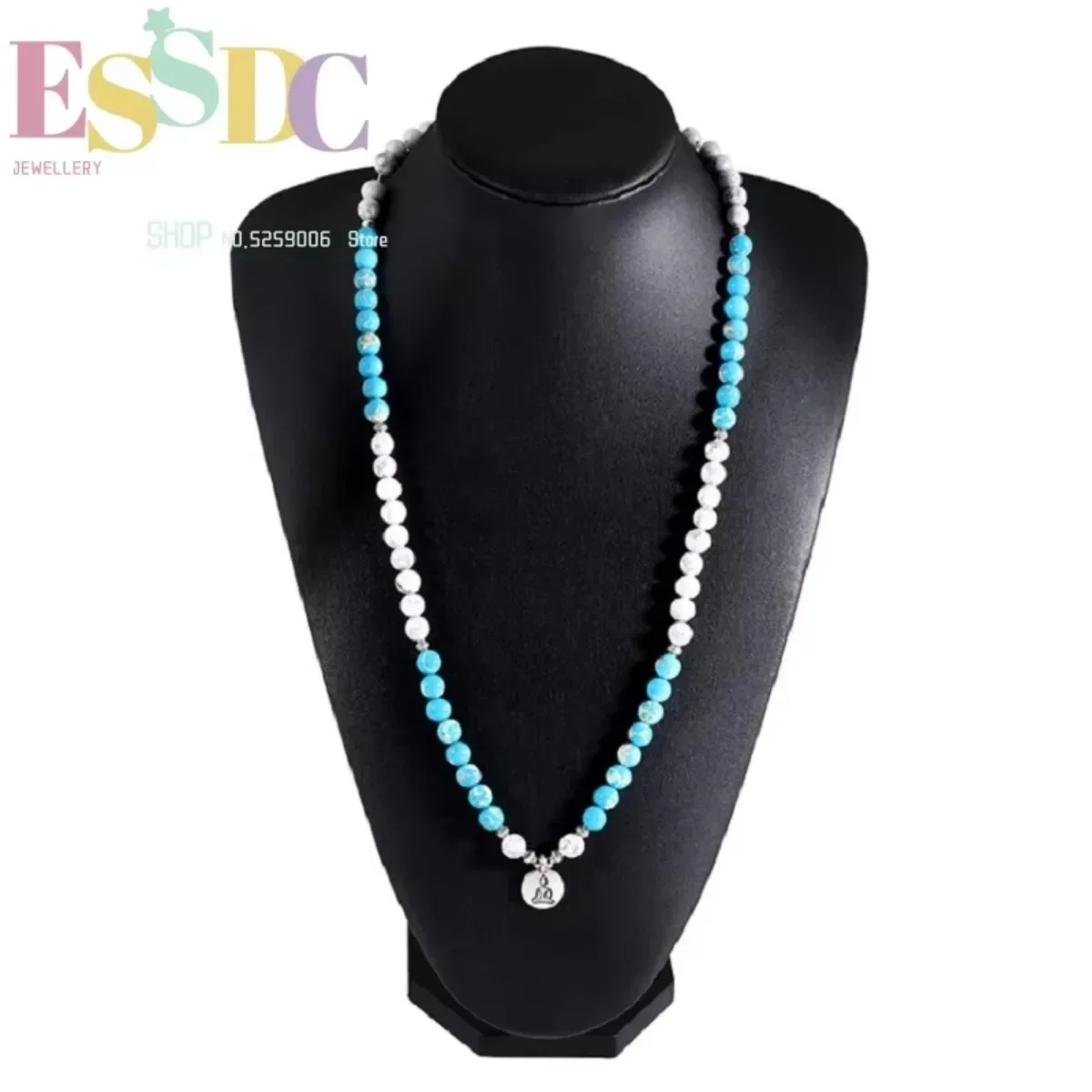 Hot Sale Natural Blue Emperor Beads Stone 108 Mala Necklace or Bracelet Yoga Ohm Fingered Lotus Pendant Male Female Ornaments