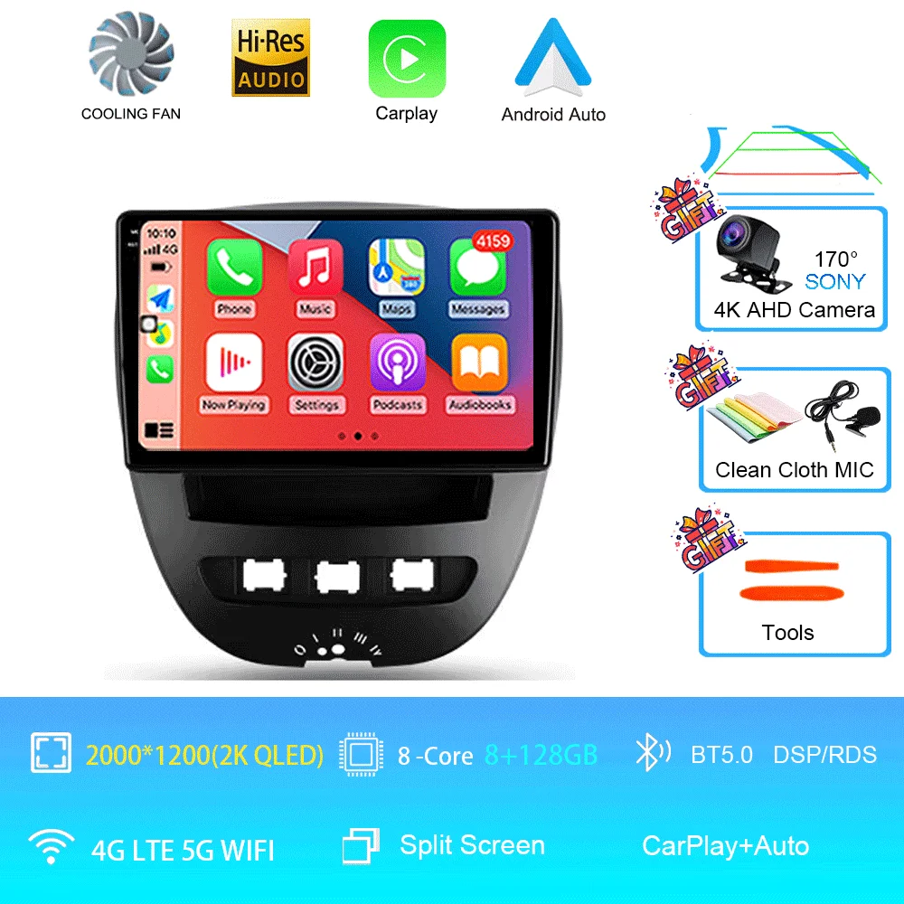 Android 16 Carplay Auto Multimedia Speler voor Peugeot 107 Citroen C1 Toyota Aygo 2005-2014 DSP Stereo 2din Autoradio Unit - afbeelding 1