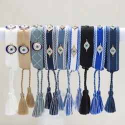 Evil Eyes Woven Bracelets with Charms Stackable Wrap Fabric Bracelets