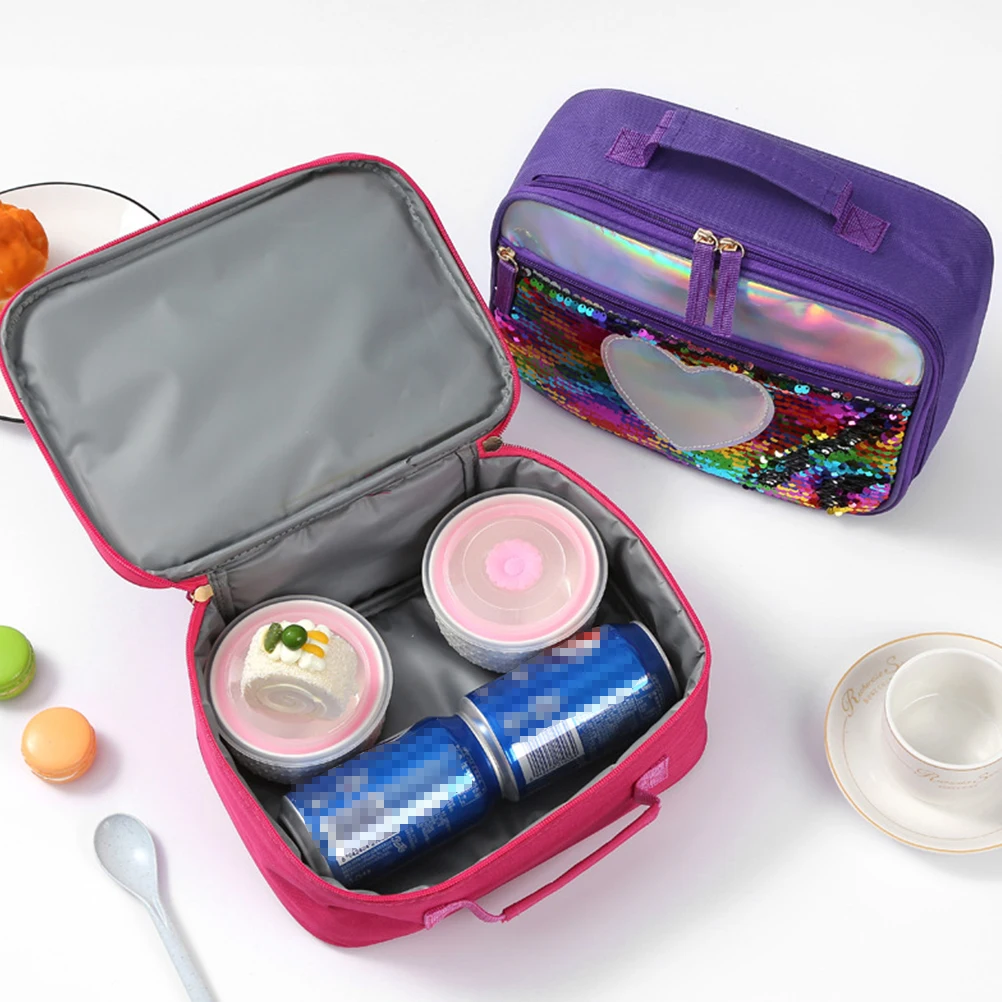 

1PC Insulated Lunch Bag for Women Men Kids Portable Thermal Meal Storage Picnic Beach Keeping Shopping Bag Sequin