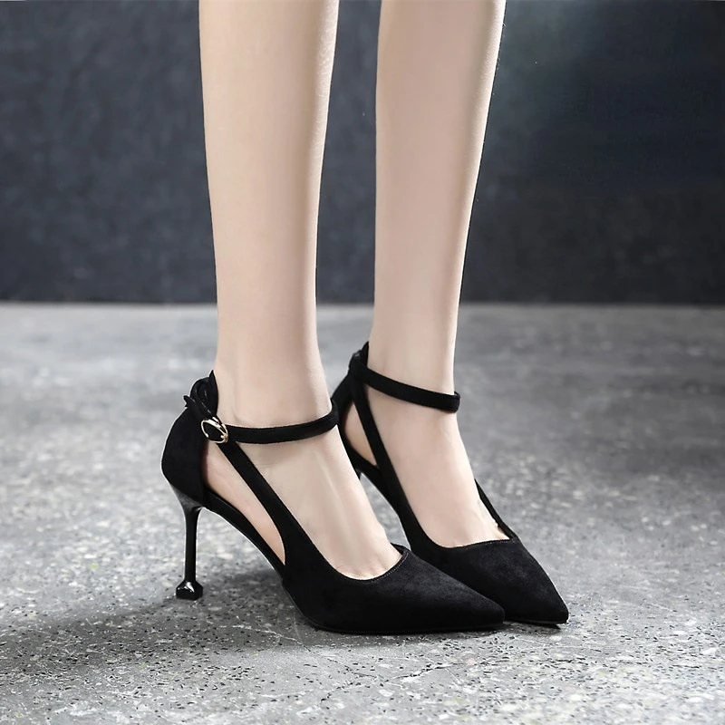 

Women's Suede Stiletto Shoes Pointed Toe Buckle5cm/7cm/8.5cm High Heels Large Size Women's Shoes Sandalias De Verano Para Mujer