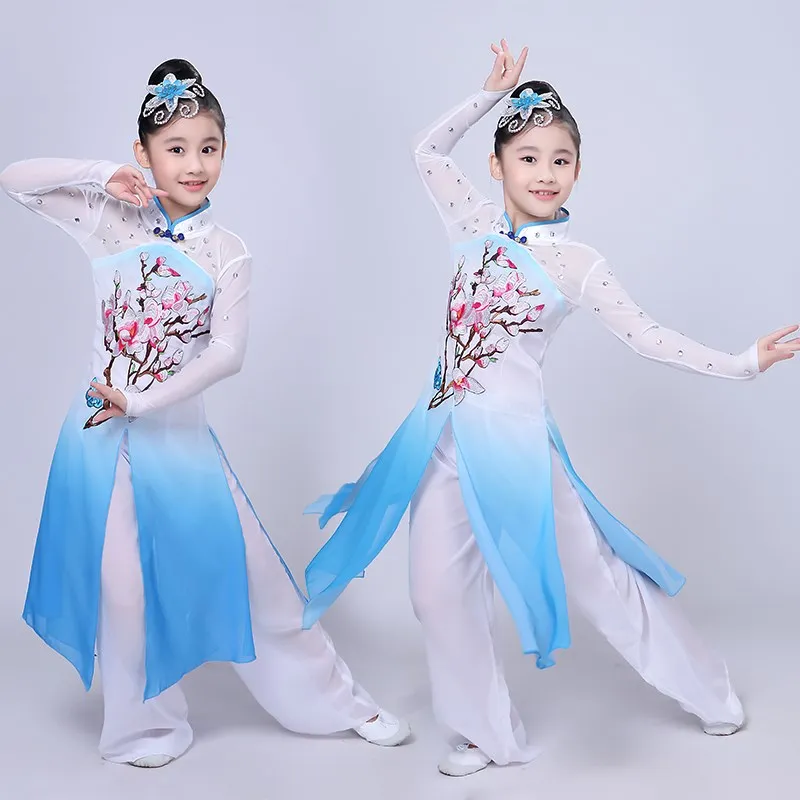 Chinese Kostuum Hanfu Nieuwe Kinderen Klassieke Podium Kostuums Paraplu Dans Etnische Meisjes Yangko Kleding Fan Dance