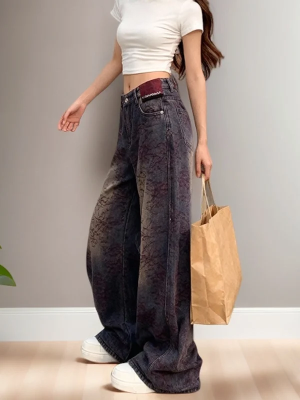 

Waed Denim High Waist Wide Leg Pants Striped Loose Fit Casual Sle Spring Season Women's Premium Feeling Faionable Jeans