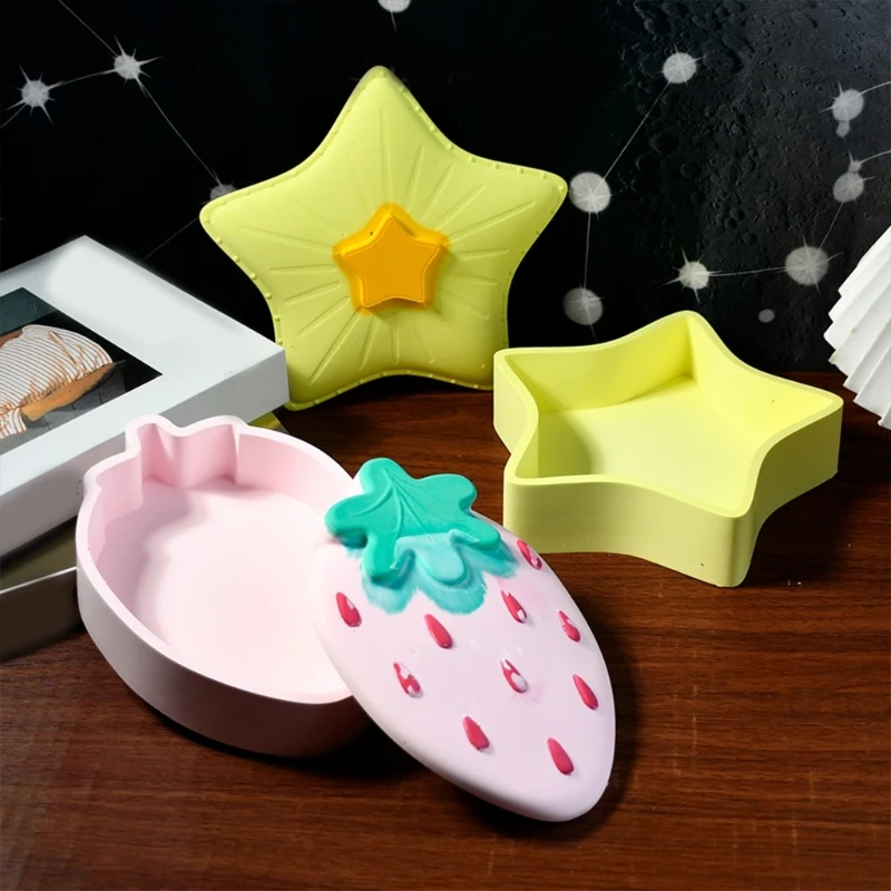 Strawberry/Star Silicone Organizers Molds Office Supplies Storage Case Moulds Suitable for Bathroom and Study Room