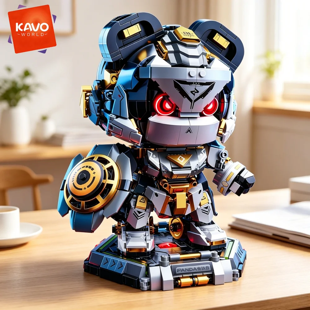 

KAVOWORLD 1623pcs Building Punk High-Detail Panda Animals Robot Mecha Toys Movable Joints Robot Bricks with LED Light Up Eyes & Detachable Cockpit Collectible Mechanical Toy Desk Decor Birthday Christmas Gift for Adults Intermediate Level