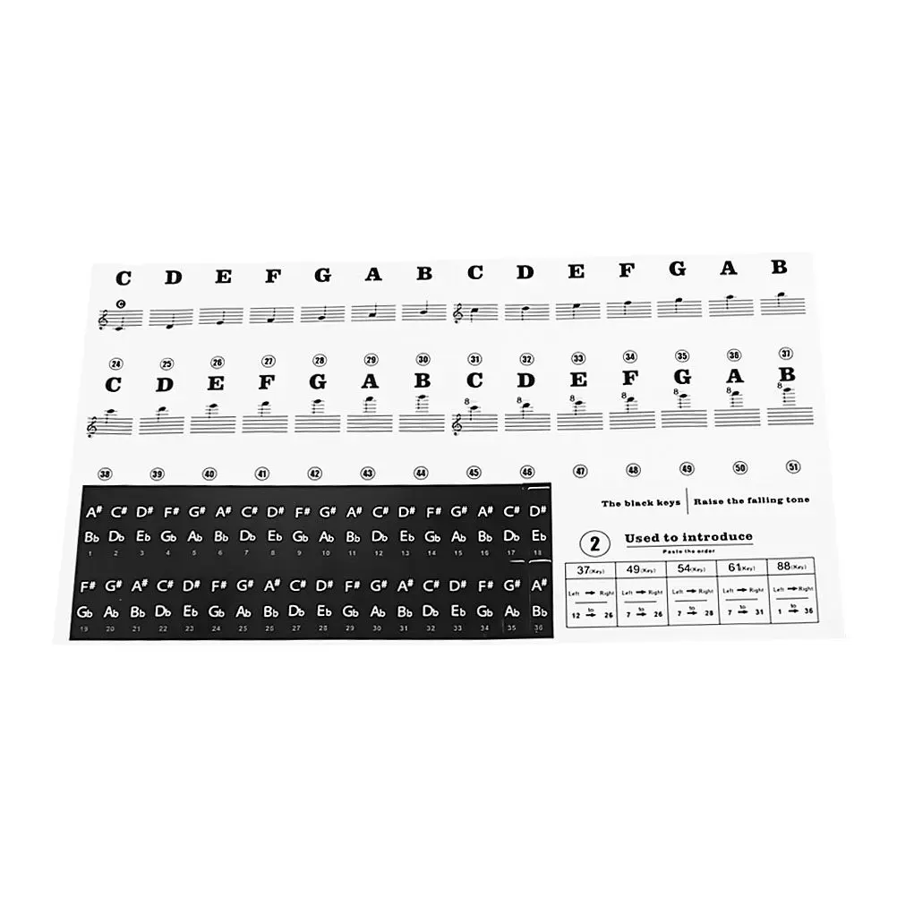 37 49 54 61 88 Key Piano Keyboard Stickers for Kids Beginners Large Bold Notes Transparent Removable Learning Teaching Tool