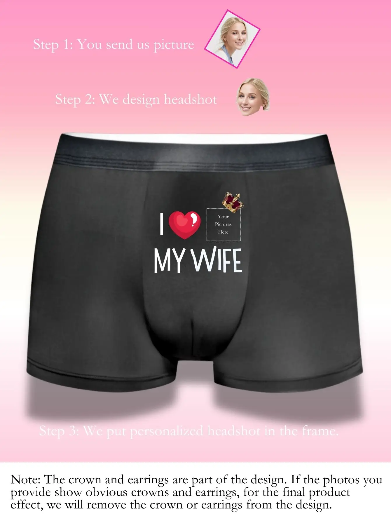 شخصية أنا أحب زوجتي ملخصات الملاكم الوجه - هدية مخصصة للزوج، ملابس داخلية لعيد الحب الذكرى السنوية، طباعة التاج، Hombre Regalo #2