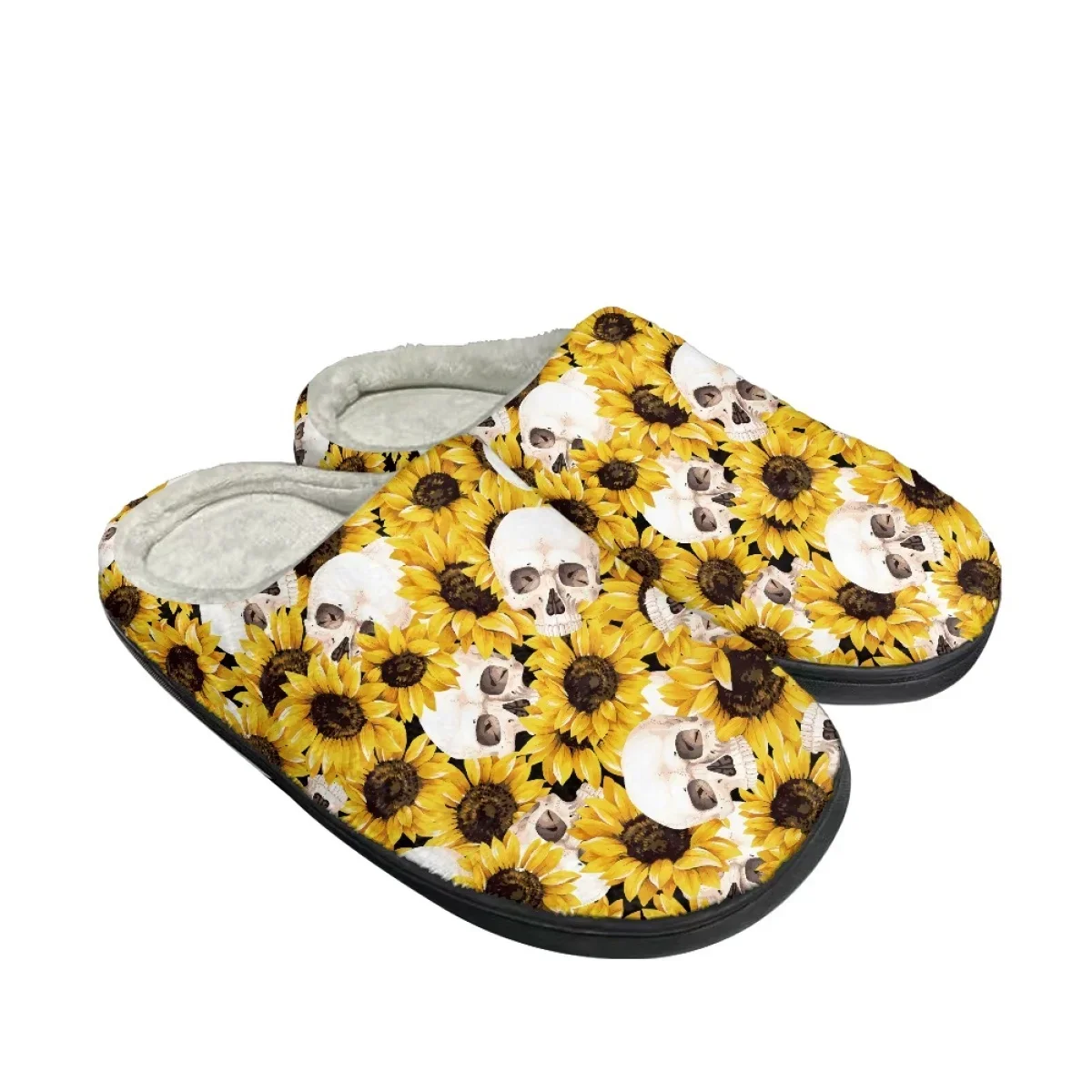 Zapatillas de casa cálidas y acogedoras para Mujer, Zapatos antideslizantes de algodón para interiores, diseño de girasol Skukll, Invierno