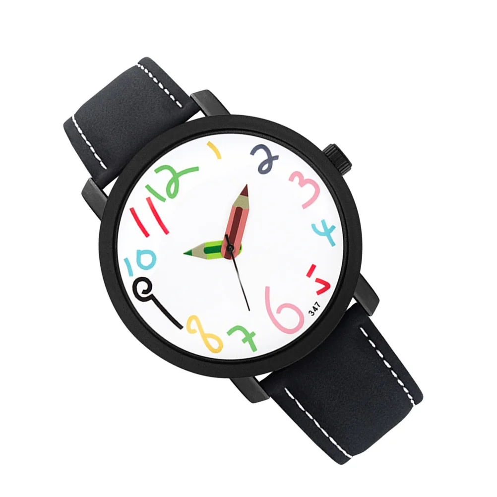 

1Pcs Kids Waterproof Quartz Watch Cartoon Pattern Black Band White Dial Adjustable Strap Christmas Gift Fashion Wristwatch