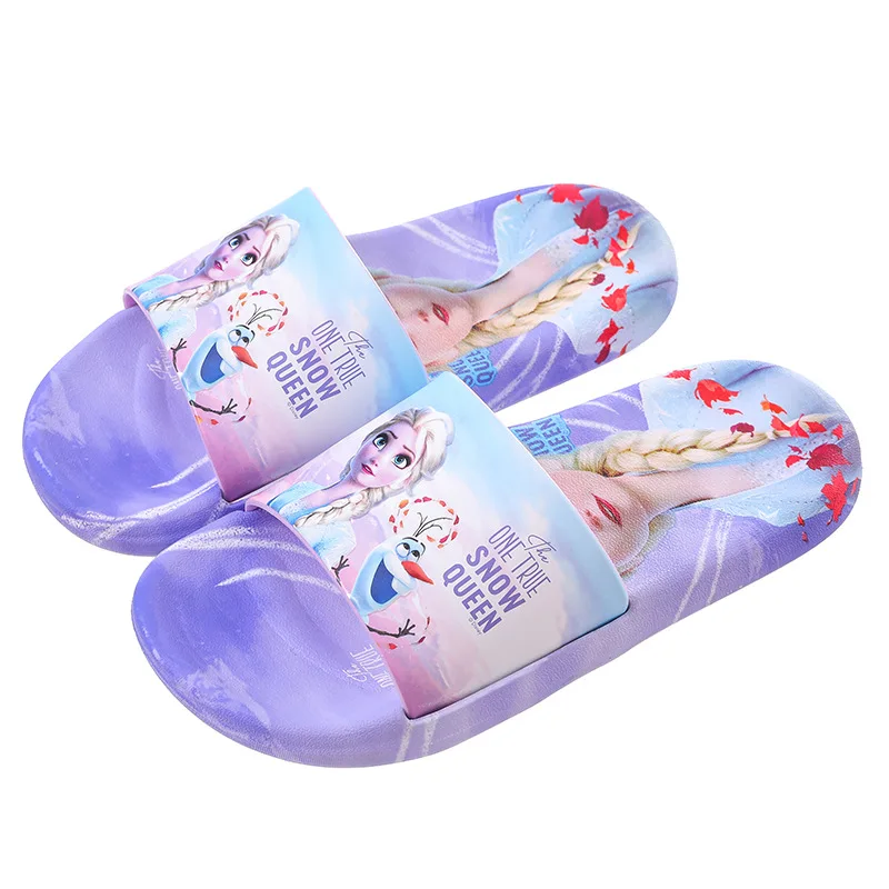 Pantoufles de maison Disney pour enfants, sandales de salle de bain d'été pour filles, chaussures de sol de plage, princesse Elsa, dessin animé congelé