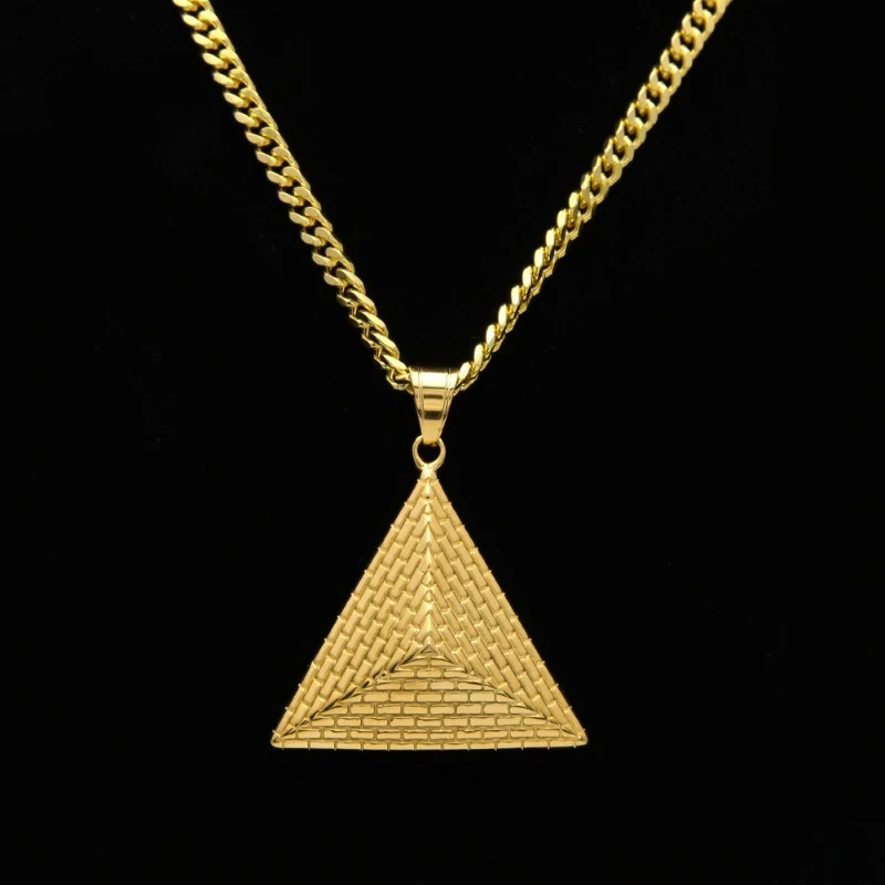 2026 New Gold Plated Stainless Steel Pyramid Pendant, Trendy European Hip Hop Necklace for Men
