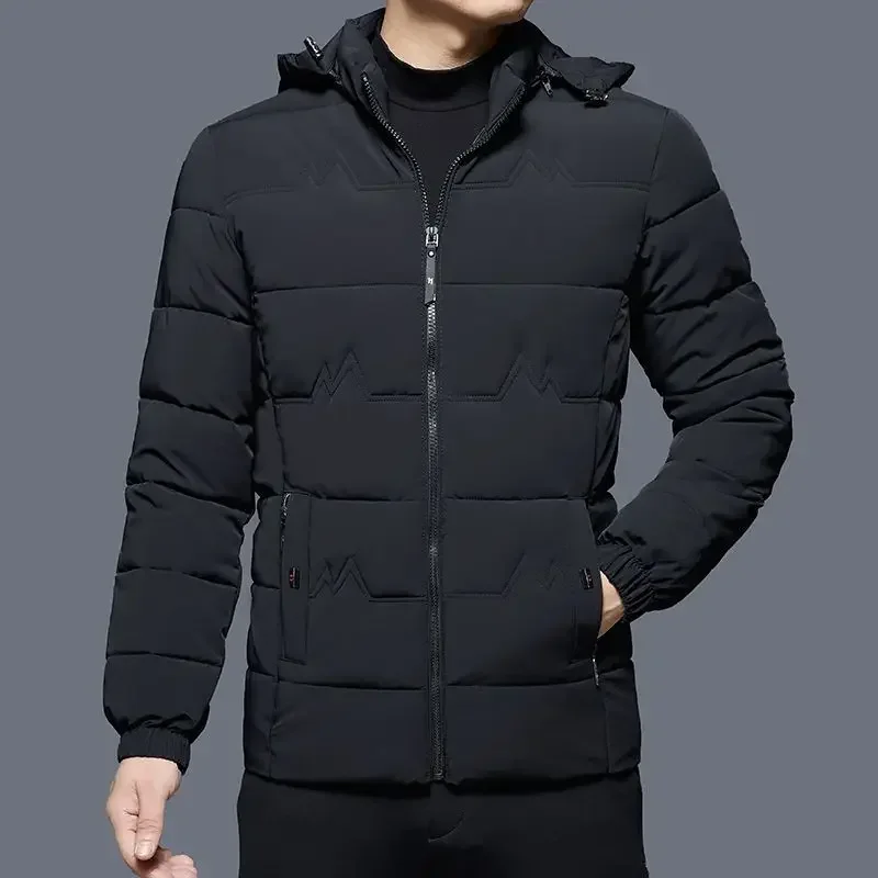 Black Men's Down Jacket Hooded Padding Parkas Zipper Male Padded Coats Inter Special Winter 2024 Korean Style Clothing Modern