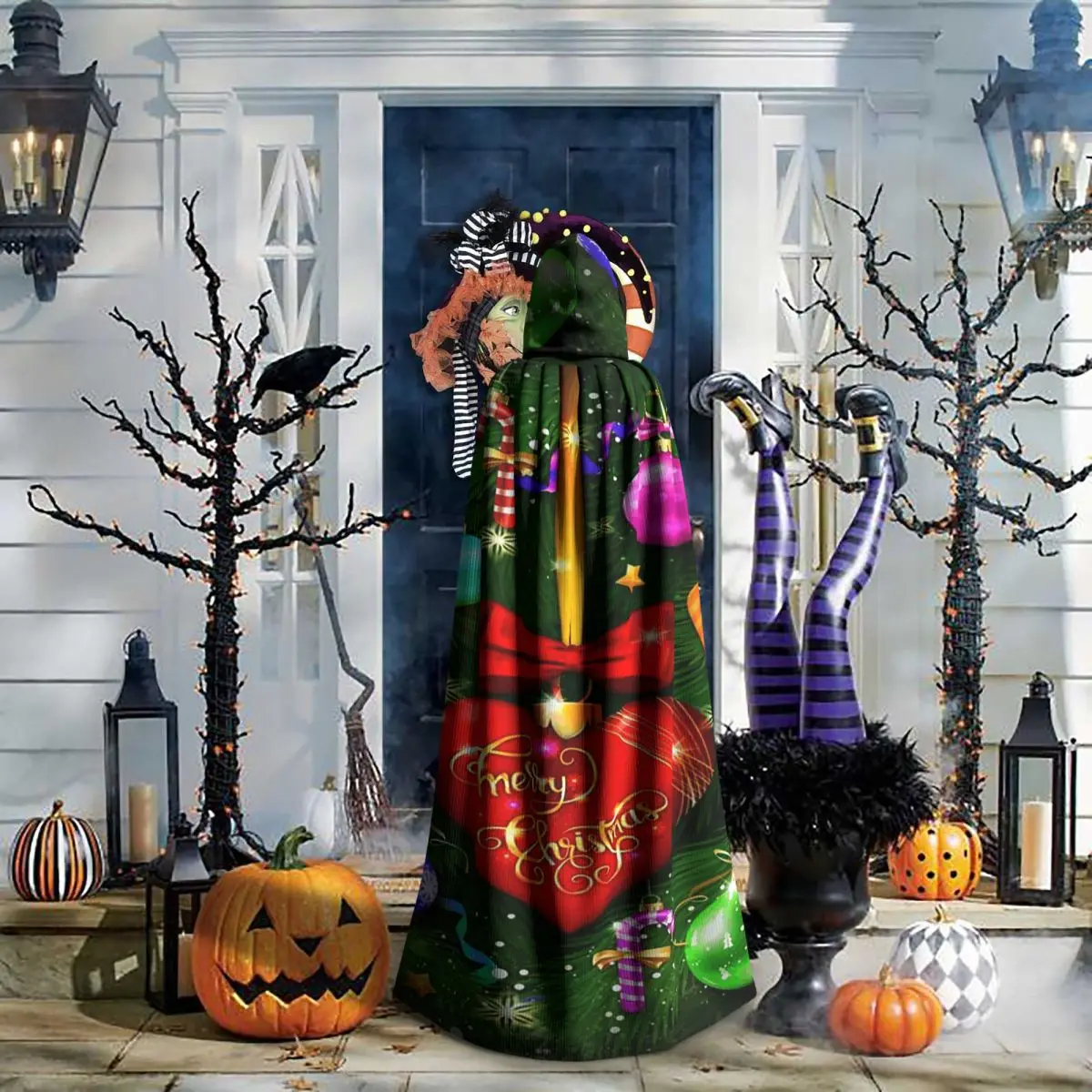 يوم عيد الميلاد عيد الميلاد عباءة طويلة مقنعين الساحرة القرون الوسطى زي تأثيري كيب هالوين معطف الكبار للجنسين