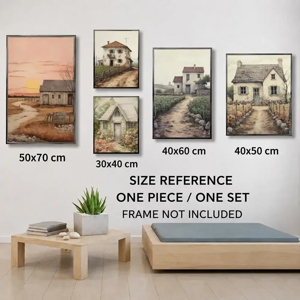 Cozy Countryside House Poster Vintage Forest Cabin Wildflower Farmhouse Wall Art Home Decor Poster HD