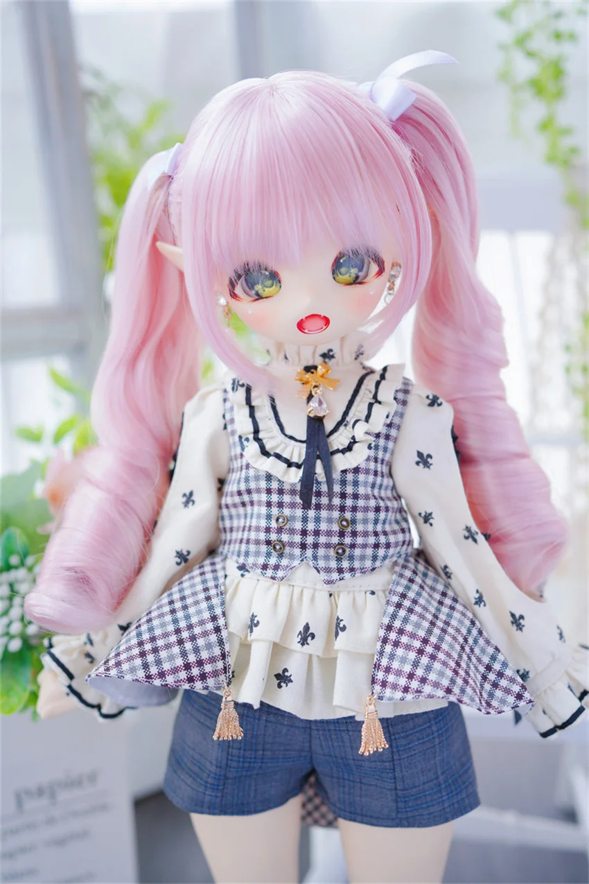 BJD wig applies to 1/3 &1/4 doll girl high temperature silk wig tiger clip style double ponytail curls BJD accessories