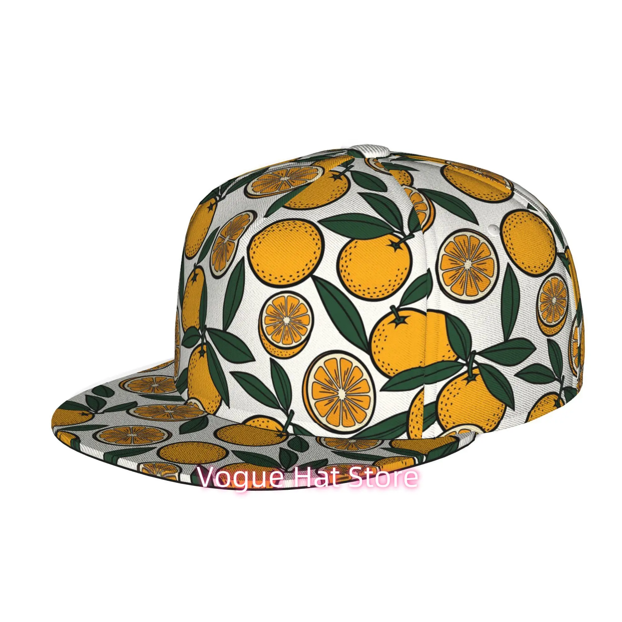 Men's & Women's Baseball Cap with Orange Fruit Print Adjustable Snap Brim, Flat-Top Suitable for Casual Outdoor, Machine Washabl