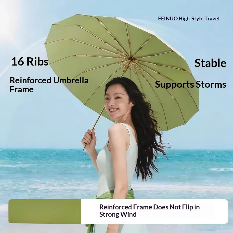 

Women's 16-Rib Compact Umbrella • Sun & Rain Dual-Use • Black Glue UV Protection • Windproof Folding Sun Umbrella