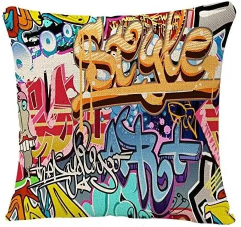 Throw Pillows Covers Colorful Graffitti Graffity Wall Street Grafitti Urban Rap Graphitti Throw Pillow Cushion Cover