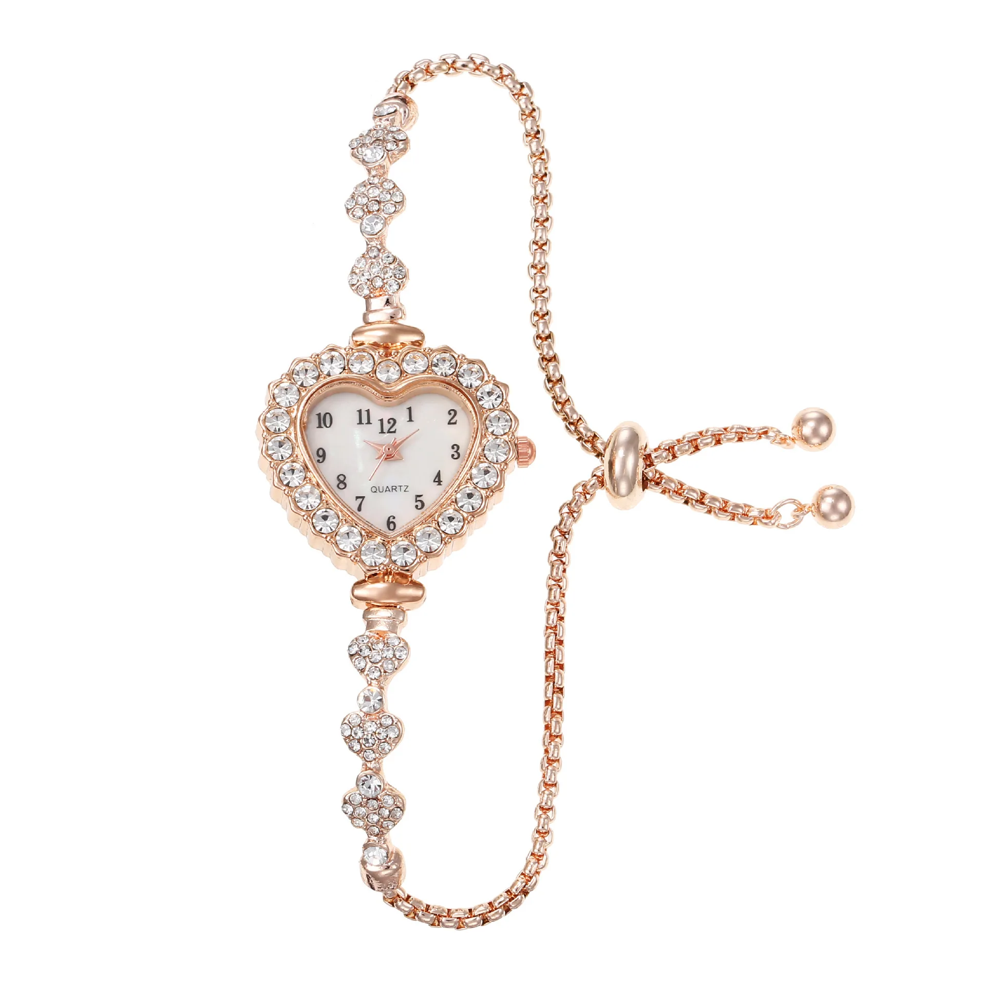 New Women's Heart shaped Diamond studded Steel Belt Fashion Versatile High Beauty Daily Matching Bracelet Watch Relogio