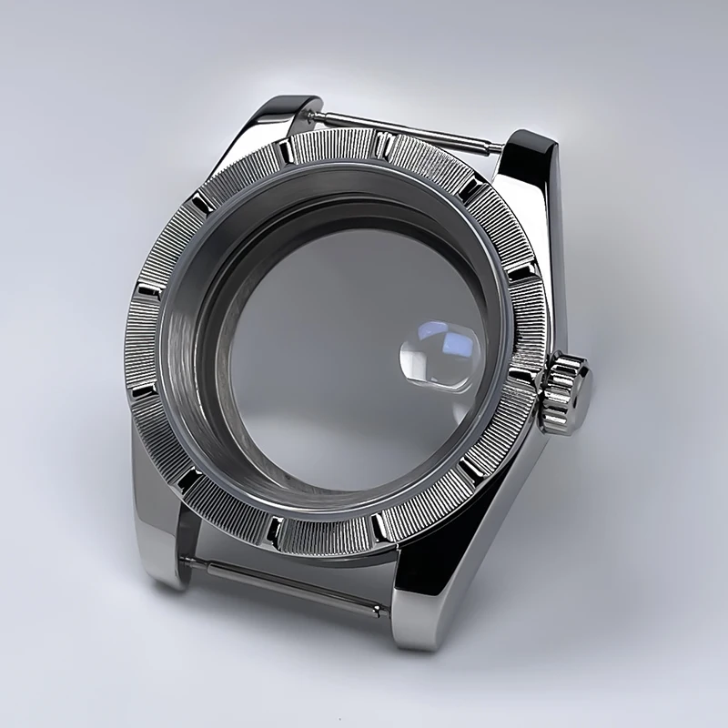 39mm Premium Stainless Steel Watch Case with Striped Bezel NH35 Case Parts President Bracelet Sapphire Glass Fit NH35 NH36 Mov