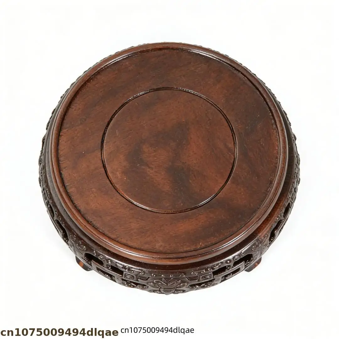 Ebony Wooden Round Display Stand, Antique Pedestal Base for Vase, Flower Pot, Bonsai, Teapot Figurine, Home Decor Display Holder