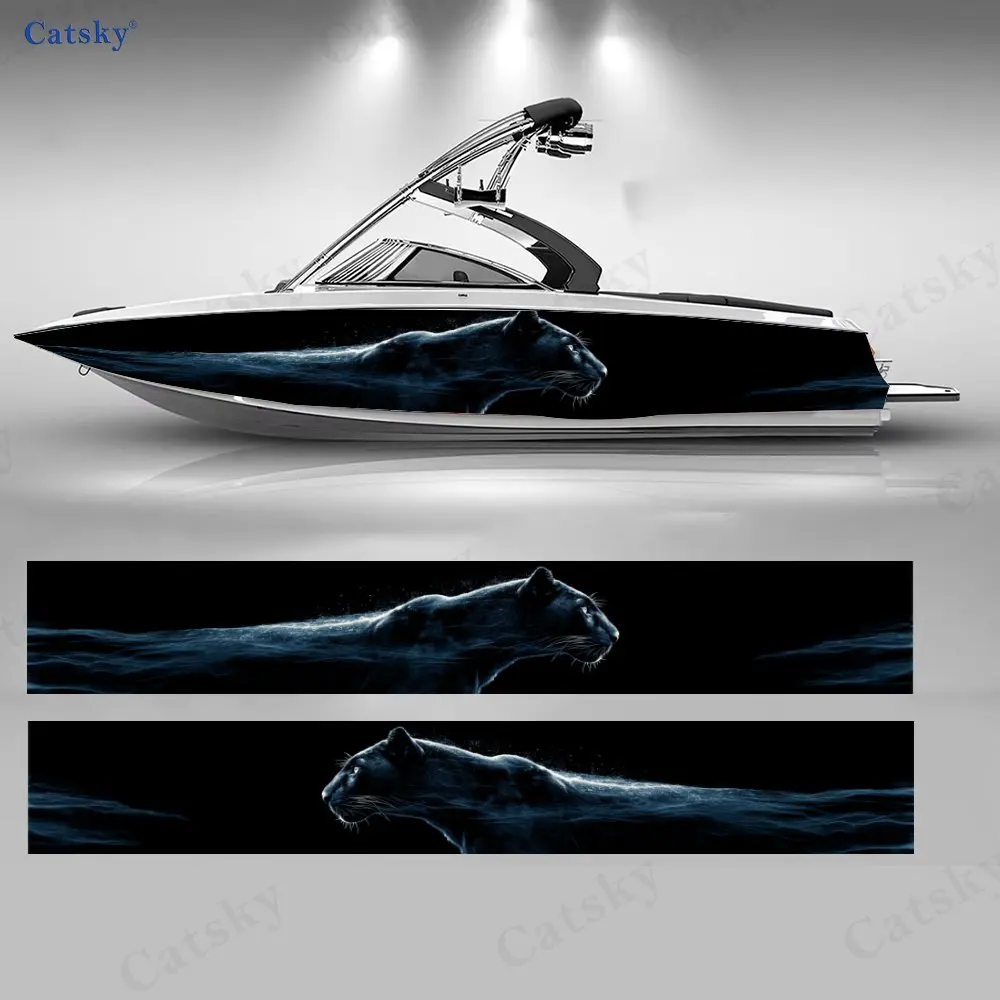 Dark Style Walking Black Panther Boat Stickers, PVC Waterproof Vinyl Wrap Decals for Fishing Boats, Durable and Stylish Design