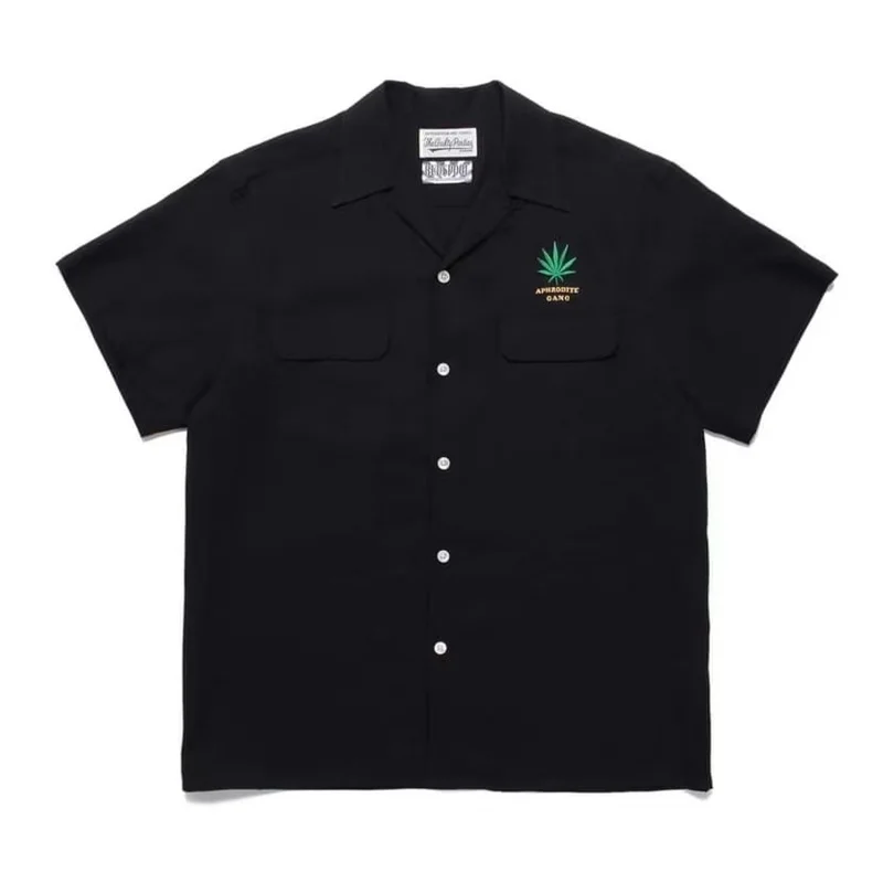 WACKO MARIA Letters Logo Embroidery Hawaii Short Sleeve Shirt Trendy Summer Mens Womens Solid Colour Brand Shirt Tops