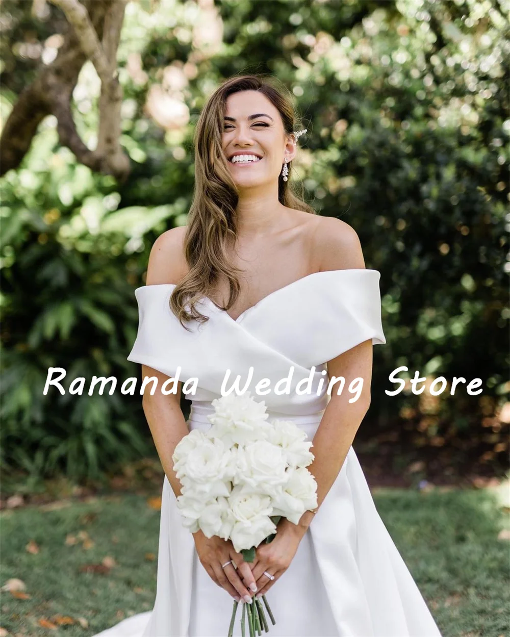 Ramanda Off the Shoulder A-line Wedding Dresses 2025 Sweep Train فستان حفلات الزفاف Floor-Length Simple Bridal Gown Customized