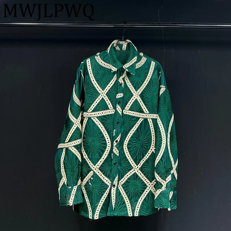 

MWJLPWQ Embrodery Flower Niched Design Shirts Men's Lapel High Street Single Breasted Autumn 2025 Loose Casual Top Fashion 11855