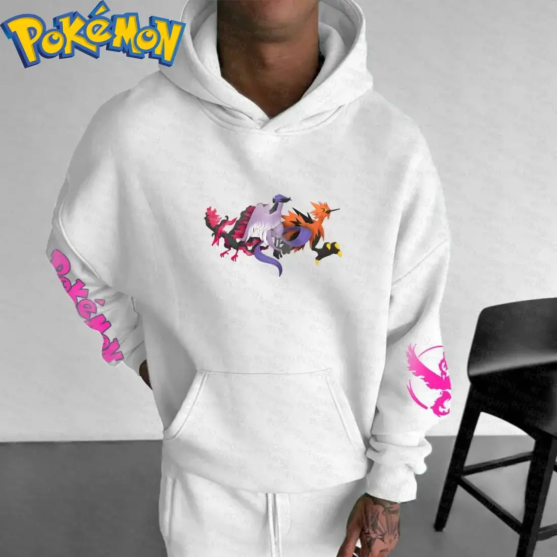 Pokemon Anime Moltres Ho Oh sweat à capuche en coton Harajuku pantalon ensemble noir Orange violet motif de flamme deux pièces tenue décontracté