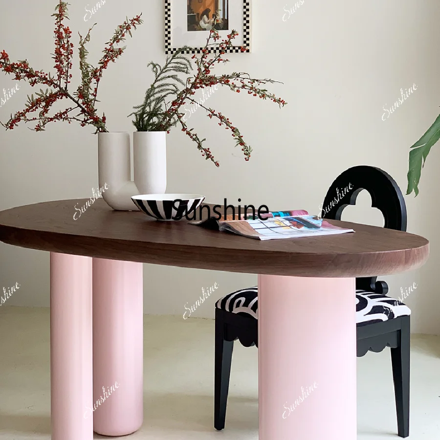 Cream wind dining table, special-shaped walnut home, computer, living room workbench