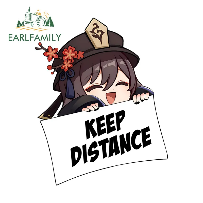 EARLFAMILY Hutao KEEP DISTANCE Warning Reflective Car Stickers Windshield Host Bumper Decals Occlusion Scratch Custom Printing