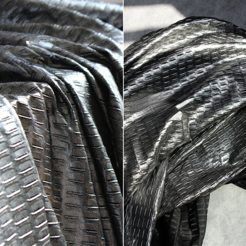 Silver Pleated Glossy Fabric Fashion for Diy Sewing Runway Show Background Designer Creative Cloth Fabrics Wholesale