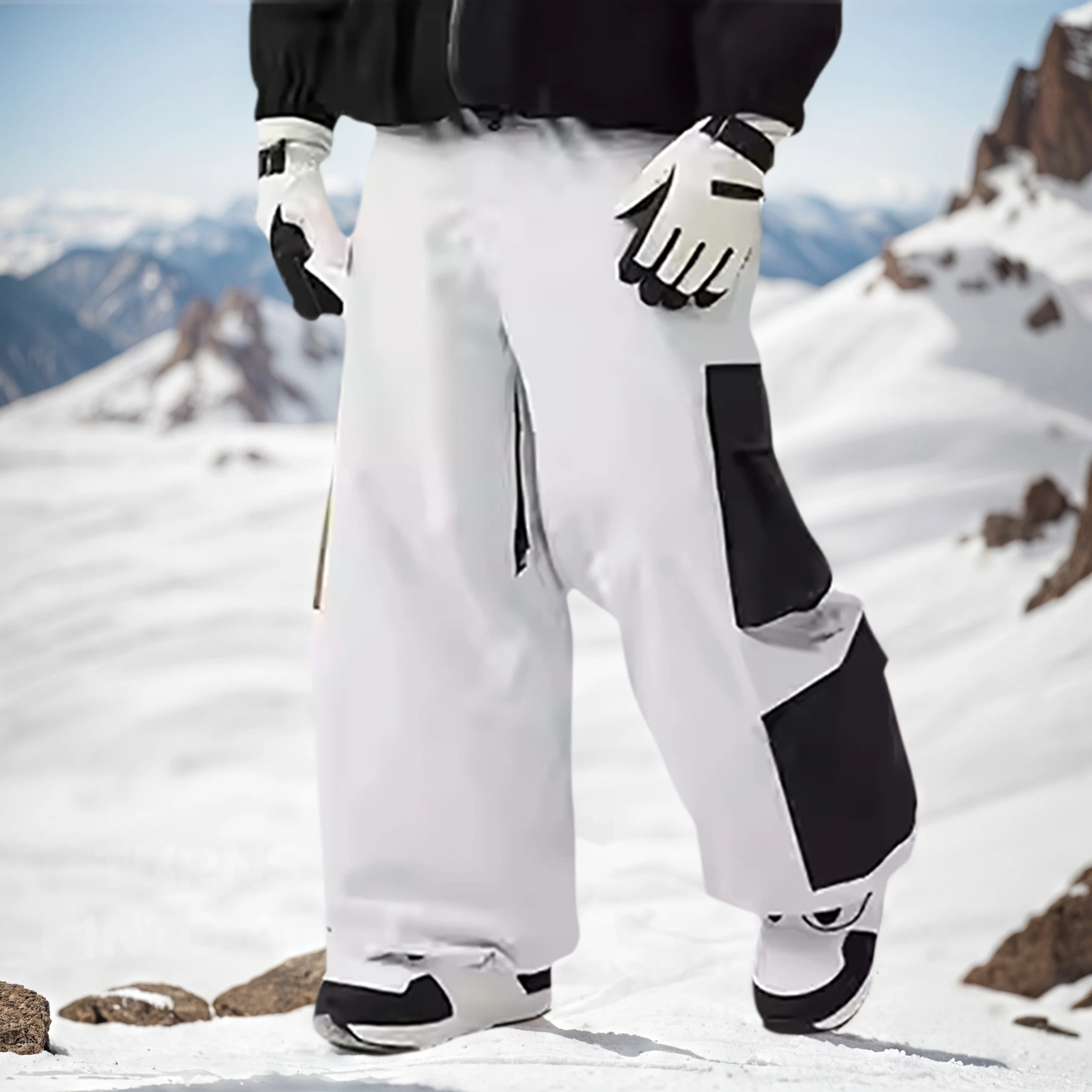 Men Multiple Pockets Baggy Skiing Pants New Super Loose Snowboarding Warm Windproof Winter Britches Snowfield Waterproof Clothes