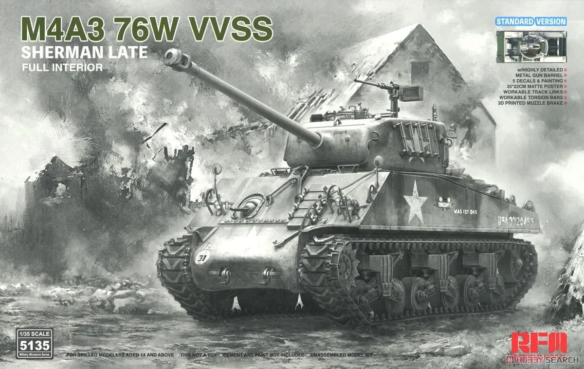 

Модель Ryefield, пластиковый собранный комплект модели танка Rm-5135 M4A3 76 Вт VVSS sherman latina (с внутренним комплектом) Standard Edition 1/35