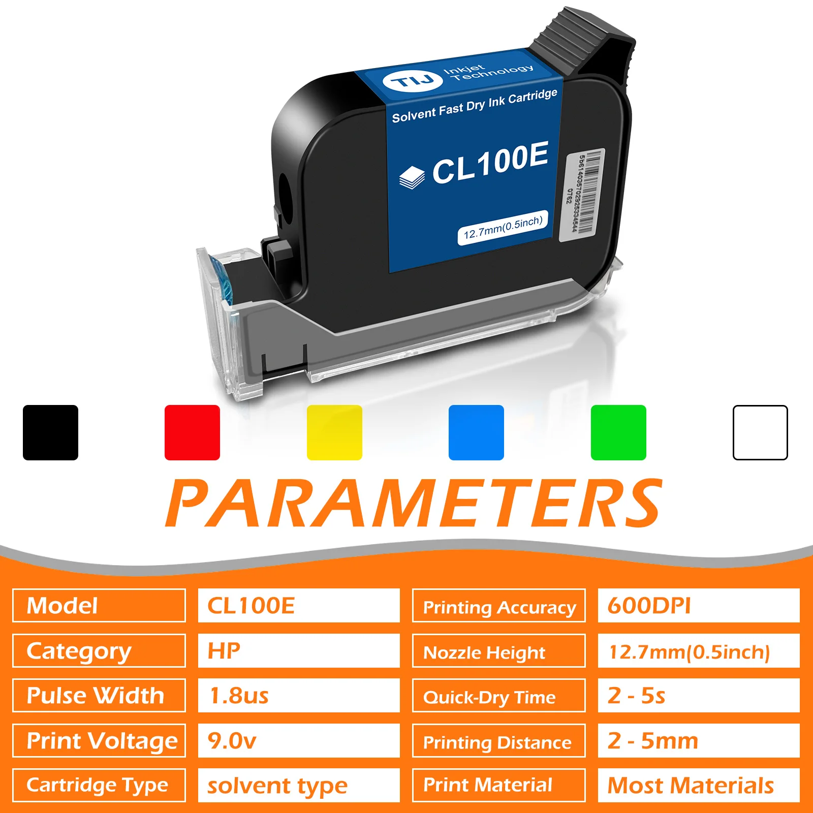 Cenliro 12.7mm Solvent Ink Cartridge CL100E Quick Dry High Adhesion Waterproof Multi Color Ink for Most Material Label Printer