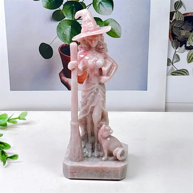 

Natural Pink Opal Witch Of The Broomstick Carving Healing Polished Mineral Ornaments Gemstone Collection Home Decoration 1pcs