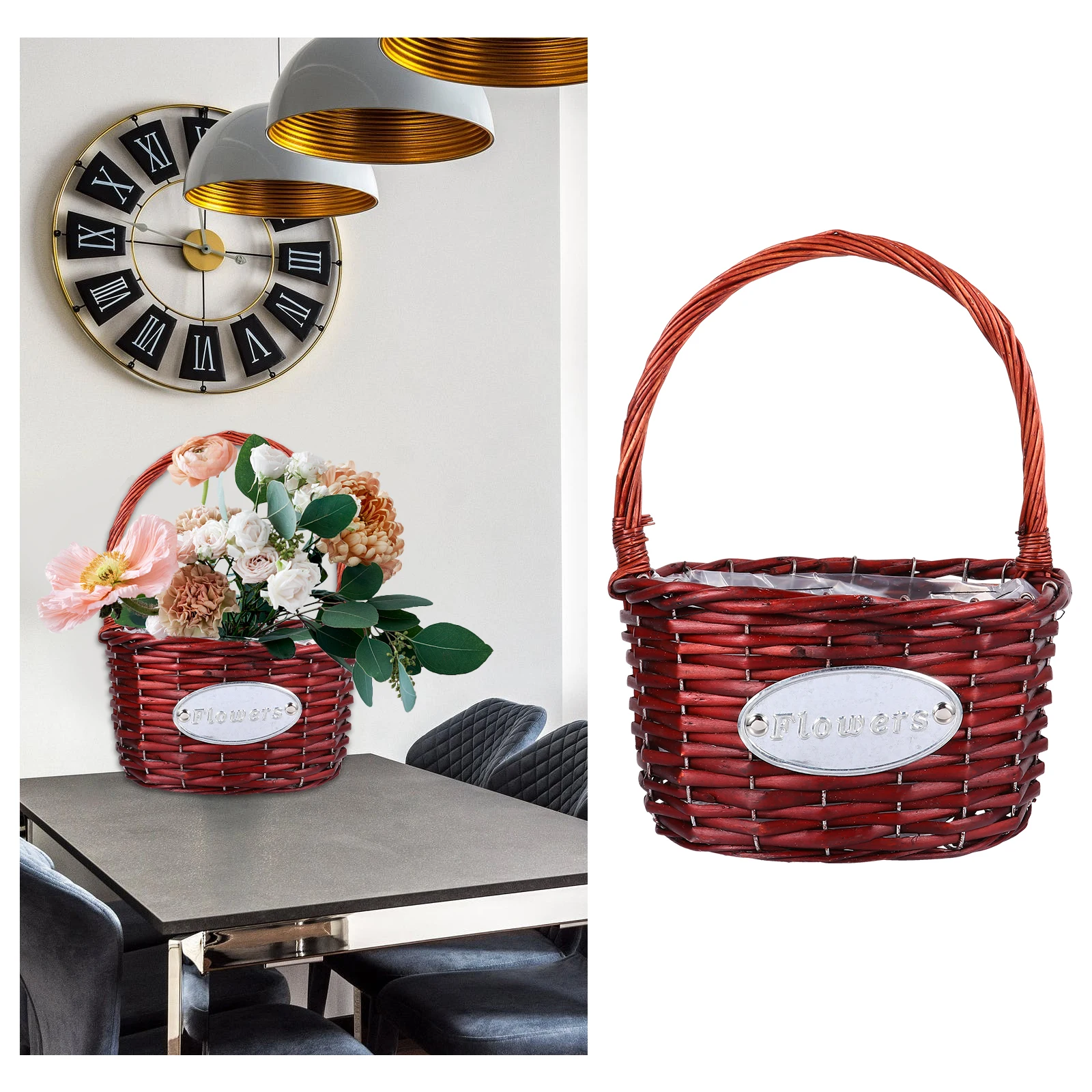 

Wicker Hand Basket Plant Bride Baskets Wedding Bouquet Small Woven Flower for Accessories