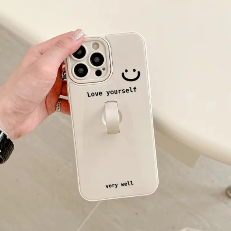 For iPhone Invisible Bracket Phone Case Cute Letters Simplicity Universal Cell Phone Protective Shell With Hidden Ring Holder