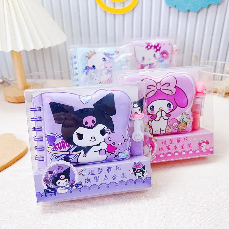 

Cute Anime Kuromi Hello Kitty Cinnamoroll My Melody Notebook Loose-leaf Notepad Student Decompression Coil Diary Stationery Set