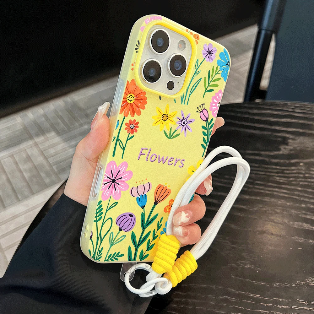 Matte Multicolor Flower Phone Case For Redmi Note 14 13 12 10 11 Pro Plus 5G 4G 14C 15C 13C Bumper Soft Jelly With Lanyard Cover - view 6
