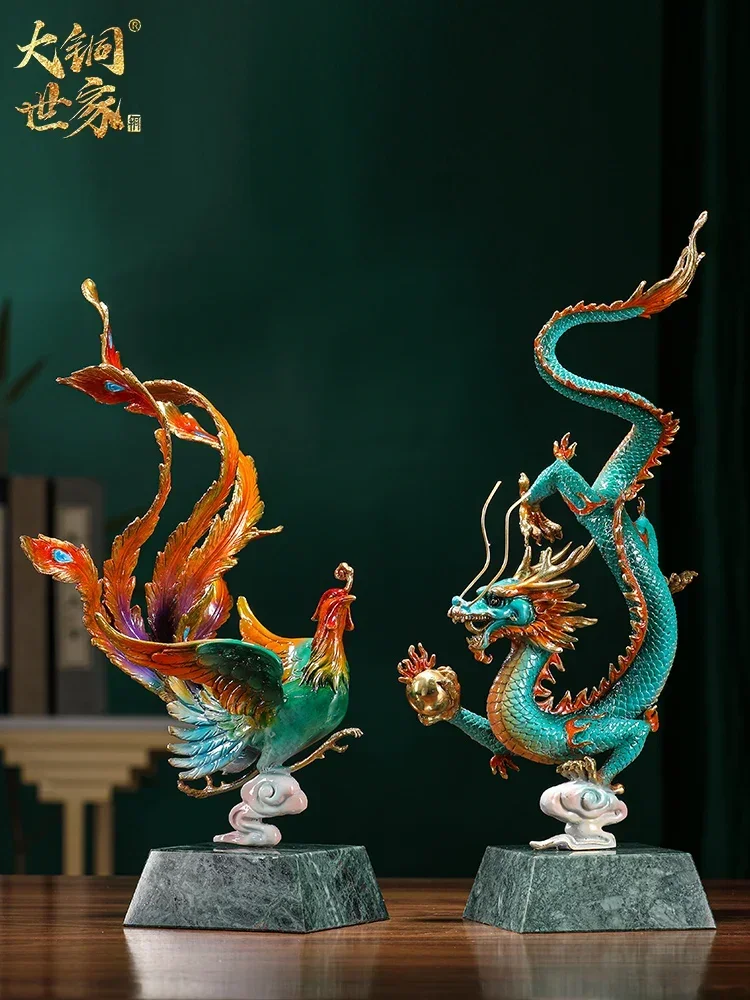 Pure Copper Dragon Phoenix Decoration Green Dragon Phoenix Decoration Living Room Wine Cabinet TV Cabinet Housewarming Gift